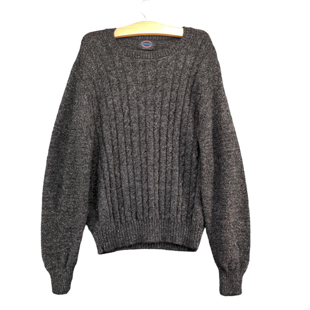 Jantzen Men's Marled Knit Sweater Gray Medium Long Sleeve Pullover Vintage USA